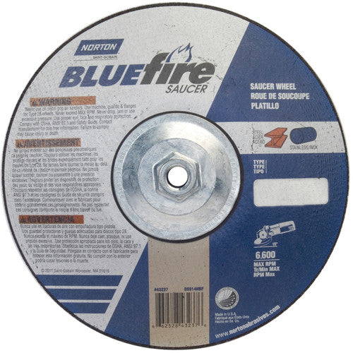 9″ × 1/4″ × 5/8″ BlueFire Non-Woven Depressed Center Wheel Type 28 Saucer - USA Tool & Supply