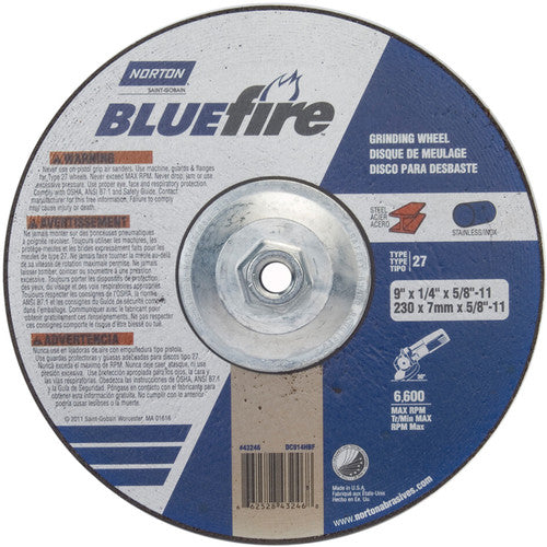 ‎9 × 1/4 × 5/8 - 11″ BlueFire Grinding Wheel ZA 24 S Type 27 - USA Tool & Supply
