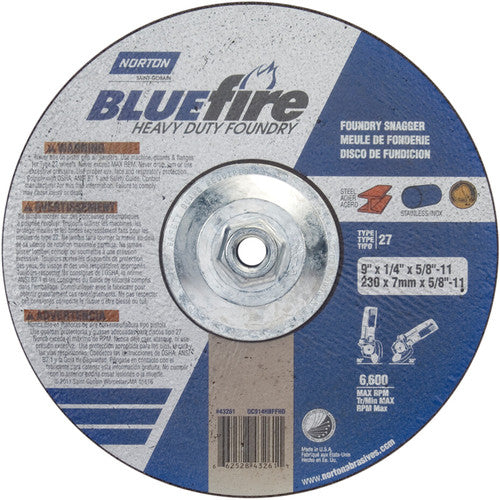 9″ × 1/4″ × 5/8″ BlueFire Non-Woven Depressed Center Wheel Type 27 Zirconia Alumina / Aluminum Oxide - USA Tool & Supply