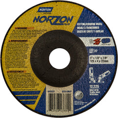 5″ × 1/8″ × 7/8″ NorZon Plus Non-Woven Depressed Center Wheel Type 27 Ceramic Alumina / Zirconia Alumina - USA Tool & Supply