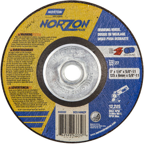 5″ × 1/4″ × 5/8″ NorZon Plus Non-Woven Depressed Center Wheel Type 27 - USA Tool & Supply