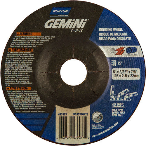 5″ × 20.0″ × 22.23 ″ Gemini Non-Woven Depressed Center Wheel Type 27 46 Grit - USA Tool & Supply