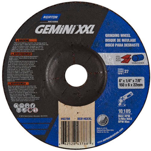6″ × 1/4″ × 7/8″ Gemini Depressed Center Wheel Type 27 Aluminum Oxide - USA Tool & Supply
