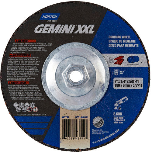 ‎7″ × 1/4″ × 5/8″-11 Gemini Depressed Center Wheel Type 27 Aluminum Oxide - USA Tool & Supply