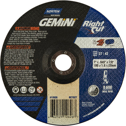 7″ × 0.060″ × 7/8″ Gemini Non-Woven Depressed Center Wheel Type 27 - USA Tool & Supply