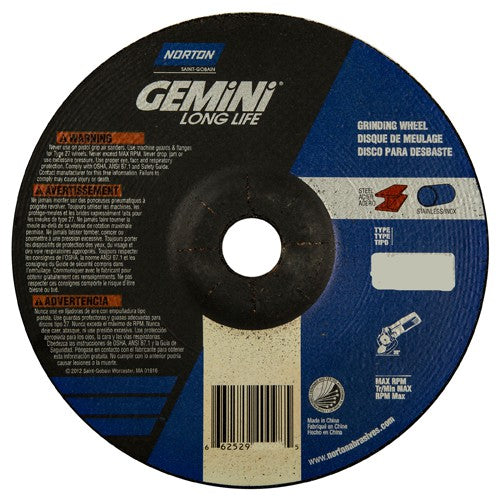 7 × 1/4 × 7/8″ Gemini Long Life Grinding Wheel A 24 R Type 27 - USA Tool & Supply