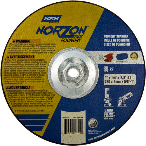 9″ × 1/4″ × 5/8″ NorZon Plus Non-Woven Depressed Center Wheel Type 27 - USA Tool & Supply