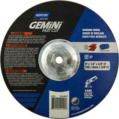‎9 × 1/4 × 5/8 - 11″ Gemini Fast Cut Grinding Wheel A 24 N Type 27 - USA Tool & Supply