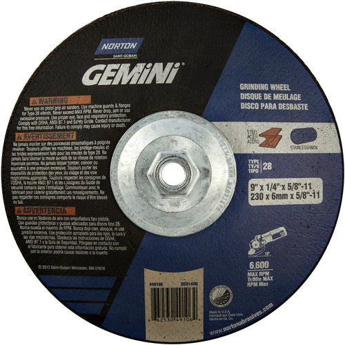 9″ × 1/4″ × 5/8″ Gemini Non-Woven Depressed Center Wheel Type 28 Saucer - USA Tool & Supply