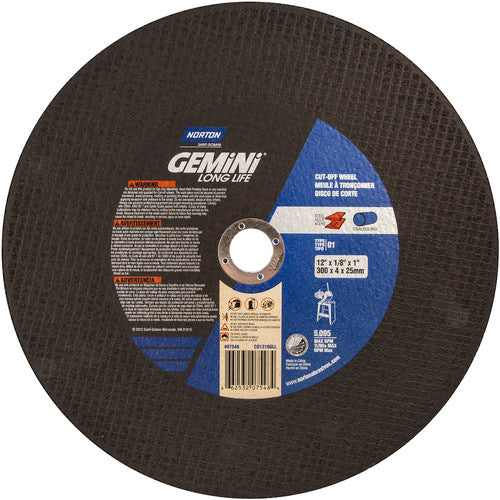 12″ × 1/8″ × 1″ Gemini Stationary Saw Type 01 Straight Cut-Off Wheel Aluminum Oxide - USA Tool & Supply