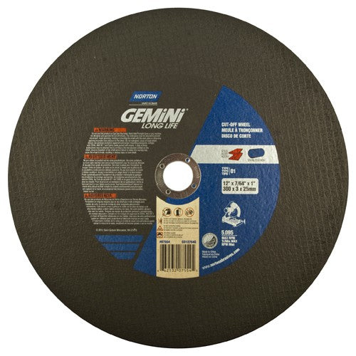 12″ × 7/64″ × 1″ Gemini Chopsaw Type 01 Straight Cut-Off Wheel Aluminum Oxide - USA Tool & Supply