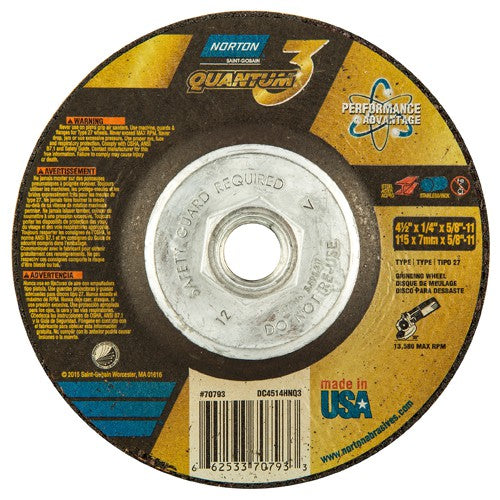 ‎4-1/2″ × 1/4″ × 5/8″-11 - T27 - Quantum 3 Depressed Center Wheel - USA Tool & Supply