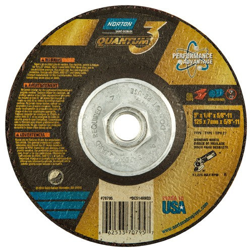 ‎5″ × 1/4″ × 5/8″-11 - T27 - Quantum 3 Depressed Center Wheel - USA Tool & Supply