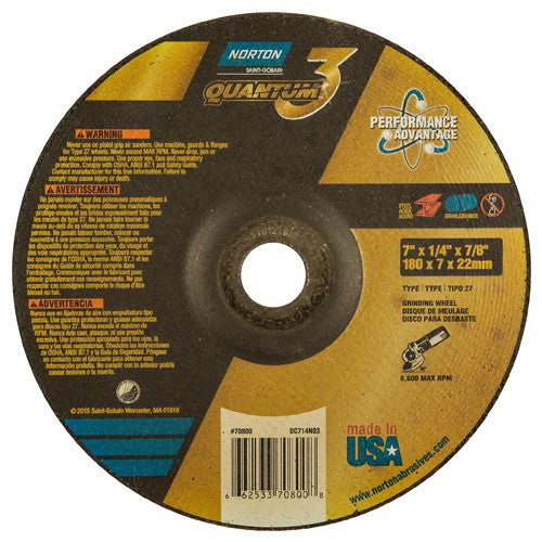 7″ × 1/4″ × 7/8″ - T27 - Quantum 3 Depressed Center Wheel - USA Tool & Supply