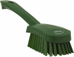 Vikan - 1.3" Bristle Length, Polyester Scrub Brush - 4-1/4" Long x 2-3/4" Wide Head, 10" OAL, Green, Polypropylene Block - USA Tool & Supply