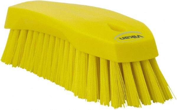 Vikan - 1.3" Bristle Length, Polyester Utility Scrub Brush - 7" Long x 3" Wide Head, 8" OAL, Yellow, Polypropylene Block - USA Tool & Supply