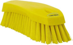 Vikan - 1.3" Bristle Length, Polyester Utility Scrub Brush - 7" Long x 3" Wide Head, 8" OAL, Yellow, Polypropylene Block - USA Tool & Supply