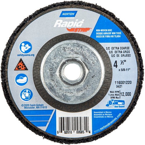 ‎4-1/2 × 5/8 - 11″ Bear-Tex Rapid Strip Non-Woven Depressed Center Disc Silicon Carbide Extra Coarse Grit Type 27 - USA Tool & Supply