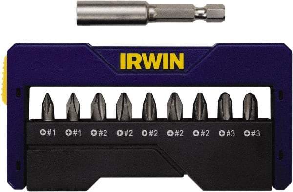 Irwin - 10 Piece, 1/4" Drive Screwdriver Insert Bit Set - #1 to #3 Phillips, 0.05 to 1/4" Hex, 1.27 to 10mm Hex - USA Tool & Supply