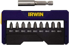 Irwin - 10 Piece, 1/4" Drive Screwdriver Insert Bit Set - #1 to #3 Phillips, 0.05 to 1/4" Hex, 1.27 to 10mm Hex - USA Tool & Supply