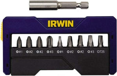 Irwin - 10 Piece, 1/4" Drive Screwdriver Insert Bit Set - #1 to #3 Phillips, 0.05 to 1/4" Hex, 1.27 to 10mm Hex, T25 Torx, #1 to #3 Square Recess - USA Tool & Supply