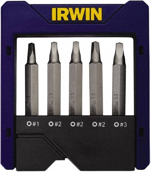 Irwin - 5 Piece, Square Handle, Power Bit Set - 0.05 to 1/4" Hex, #1 to #3, 1/4" Hex Drive - USA Tool & Supply