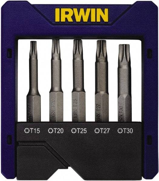 Irwin - 5 Piece, Torx Handle, Power Bit Set - 0.05 to 1/4" Hex, 1/4" Hex Drive - USA Tool & Supply