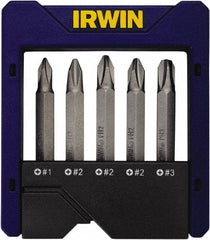 Irwin - 5 Piece, Phillips Handle, Power Bit Set - 0.05 to 1/4" Hex, 1/4" Hex Drive - USA Tool & Supply