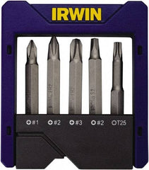 Irwin - 5 Piece, Multi Handle, Power Bit Set - 0.05 to 1/4" Hex, #1, #2, 1/4" Hex Drive - USA Tool & Supply