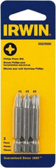 Irwin - 3 Piece, Phillips Handle, Power Bit Set - 0.05 to 1/4" Hex, 1/4" Hex Drive - USA Tool & Supply