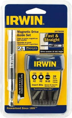 Irwin - 21 Piece, 1/4" Drive Screwdriver Drive Guide - #2 Phillips, 0.05 to 1/4" Hex, 1.27 to 10mm Hex, #1 & #2 Square Recess - USA Tool & Supply