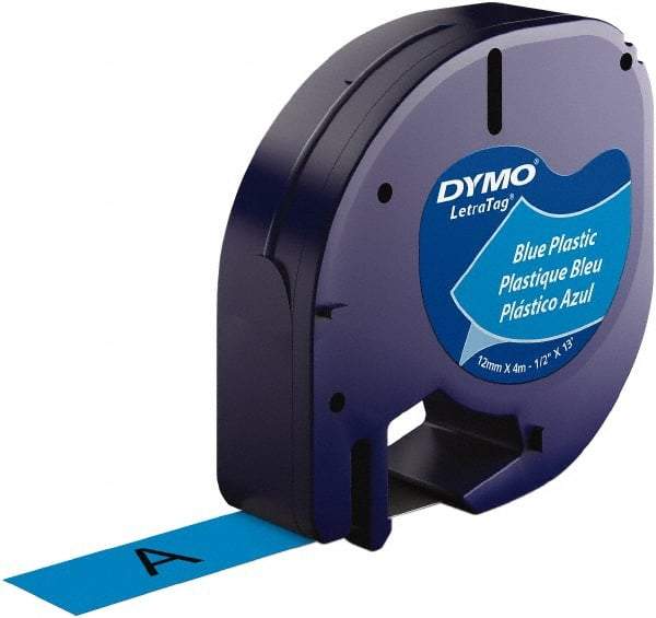 Dymo - 1/2" Wide x 156" Long, Black on Blue Plastic Label Printer Cartridge - For DYMO Letratag Printers - USA Tool & Supply