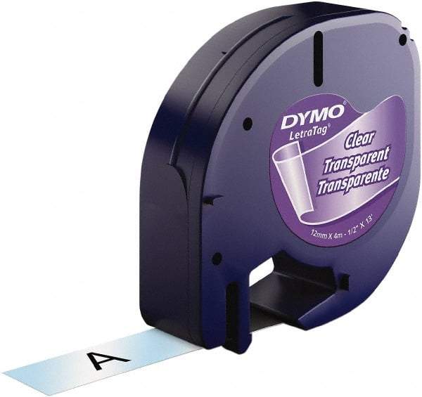 Dymo - 1/2" Wide x 156" Long, Black On Clear Plastic Label Printer Cartridge - For DYMO Letratag Printers - USA Tool & Supply