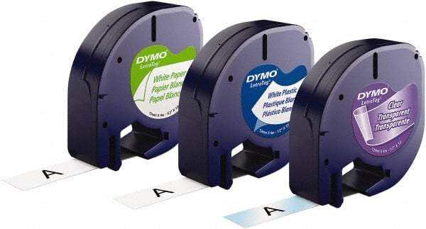 Dymo - 1/2" Wide x 156" Long, Black on White & Black On Clear Plastic/Paper Label Printer Cartridge - For DYMO Letratag Printers - USA Tool & Supply