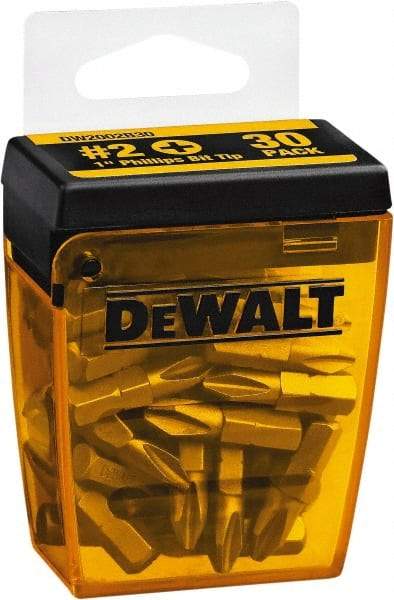 DeWALT - #2, Tip Phillips Screwdriver Bit - 1/4" Drive, 1" OAL - USA Tool & Supply