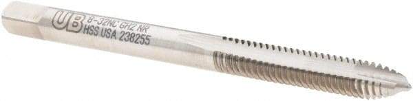 Union Butterfield - #8-32 UNC, 2 Flute, Bright Finish, High Speed Steel Spiral Point Tap - Plug Chamfer, Right Hand Thread, 2-1/8" OAL, 3/4" Thread Length, 0.168" Shank Diam, 2B/3B Class of Fit, Series 1534NR - Exact Industrial Supply