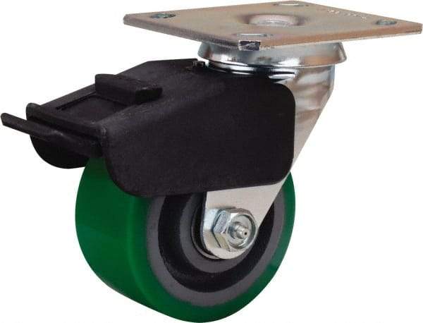 Hamilton - 4" Diam x 2" Wide x 5-5/8" OAH Top Plate Mount Swivel Caster with Brake - Polyurethane Mold onto Cast Iron Center, 750 Lb Capacity, Precision Ball Bearing, 4 x 4-1/2" Plate - USA Tool & Supply