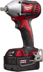 Milwaukee Tool - 1/2" Drive 18 Volt Pistol Grip Cordless Impact Wrench & Ratchet - 0 to 2,200 RPM, 0 to 3,350 BPM, 183 Ft/Lb Torque, 2 Lithium-Ion Batteries Included - USA Tool & Supply