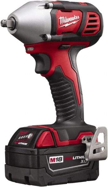 Milwaukee Tool - 3/8" Drive 18 Volt Pistol Grip Cordless Impact Wrench & Ratchet - 0 to 2,200 RPM, 0 to 3,200 BPM, 167 Ft/Lb Torque, 2 Lithium-Ion Batteries Included - USA Tool & Supply