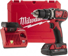 Milwaukee Tool - 18 Volt 1/2" Chuck Pistol Grip Handle Cordless Drill - 0-400 & 0-1800 RPM, Keyless Chuck, Reversible, 2 Lithium-Ion Batteries Included - USA Tool & Supply