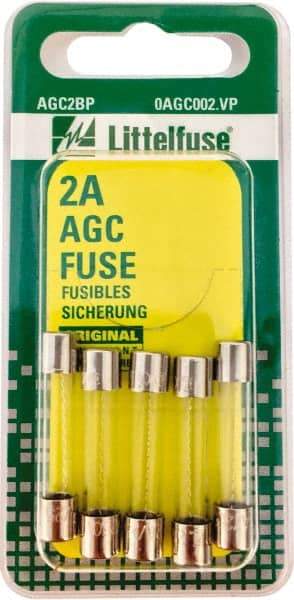 Value Collection - 2 Amp, Fast-Acting Miniature Glass/Ceramic Fuse - 1-1/4" OAL, 1/4" Diam - USA Tool & Supply