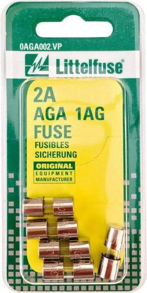 Value Collection - 32V AC/DC, 2 Amp, Fast-Acting Miniature Glass/Ceramic Fuse - 5/8" OAL, 1/4" Diam - USA Tool & Supply