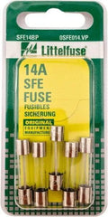 Value Collection - 32V AC/DC, 14 Amp, Fast-Acting Miniature Glass/Ceramic Fuse - 1-1/16" OAL, 1/4" Diam - USA Tool & Supply