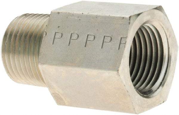 Parker - 3/8 Male Thread x 3/8 Female Thread, Steel Industrial Pipe Adapter - MNPTF x FNPTF, 6,000 psi - USA Tool & Supply