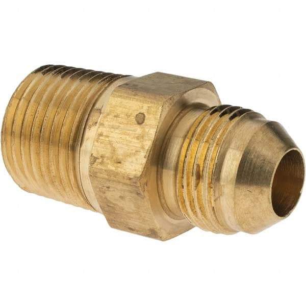 Parker - 1/2" Tube OD, 37° Brass Flared Tube Male Adapter - 1/2-14 NPTF, Flare x NPTF Ends - USA Tool & Supply