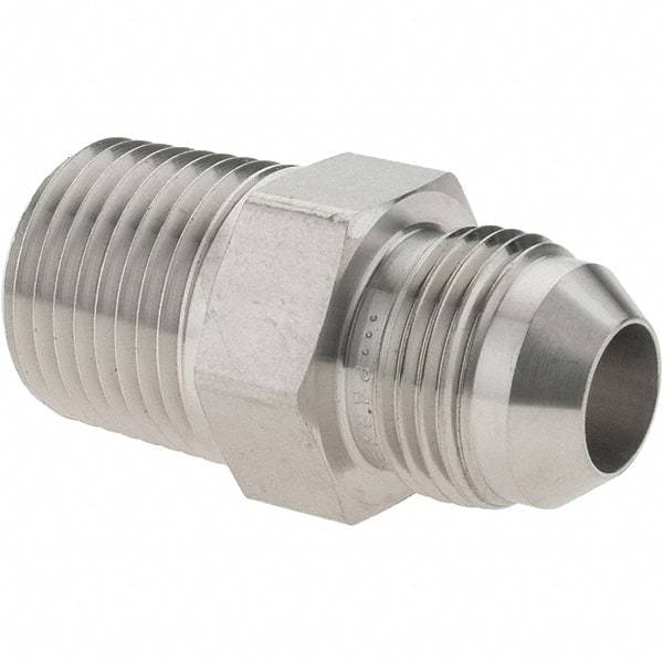 Parker - 1/2" Tube OD, 37° Stainless Steel Flared Tube Male Adapter - 1/2-14 NPTF, Flare x NPTF Ends - USA Tool & Supply