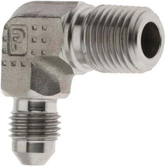 Parker - 1/4" Tube OD, 37° Stainless Steel Flared Tube 90° Elbow - 1/4-18 NPTF, Flare x NPTF Ends - USA Tool & Supply