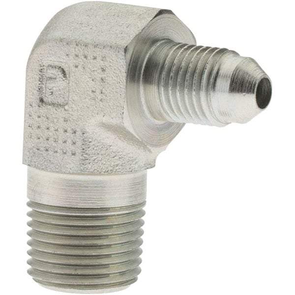 Parker - 1/4" Tube OD, 37° Steel Flared Tube 90° Elbow - 3/8-18 NPTF, Flare x NPTF Ends - USA Tool & Supply