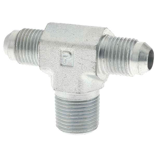 Parker - 3/8" Tube OD x 3/8-18 NPTF 37° Steel Flared Tube Male Branch Tee - USA Tool & Supply