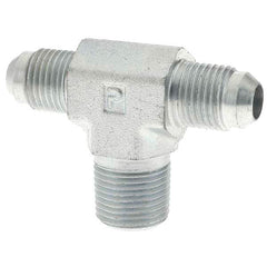 Parker - 3/8" Tube OD x 3/8-18 NPTF 37° Steel Flared Tube Male Branch Tee - USA Tool & Supply